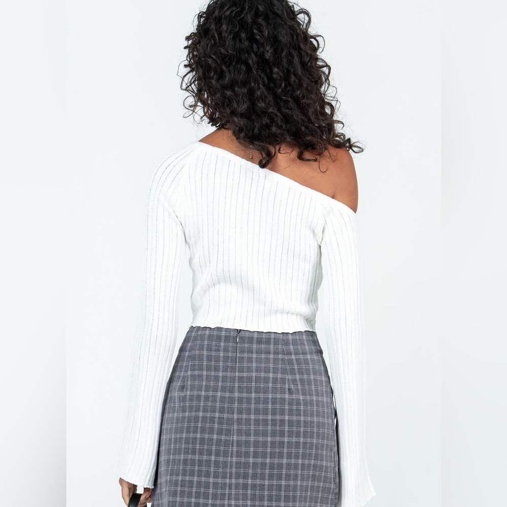 Princess Polly White Ribbed Off-the-Shoulder Sweater - Picture 2 of 5